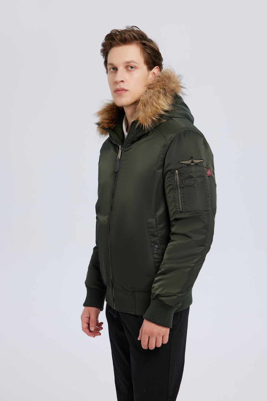 Double-sided Wearing Military Padded Bomber Jacket With Fur Hood