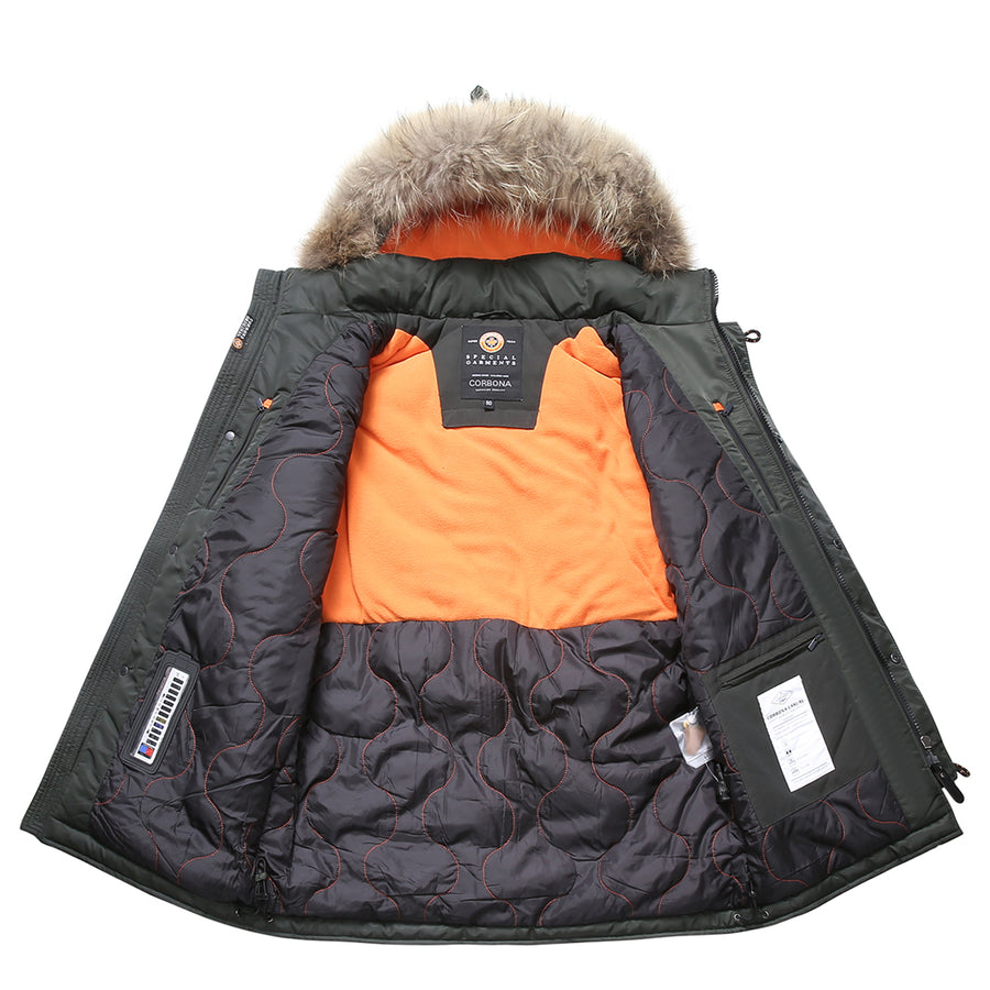 Ultra Warm Contrast Fur Collar Parka With Built-in Thermomter