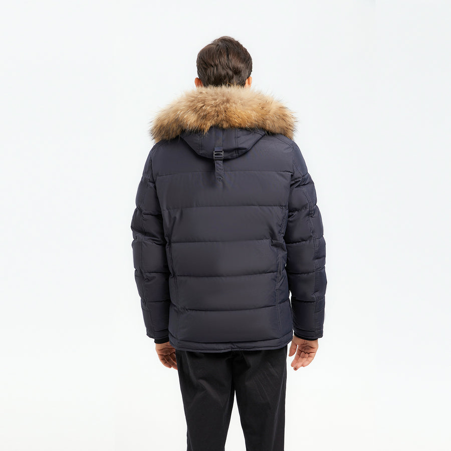 Ultra-Warm Real Fur Collar Padded Contrast Jacket