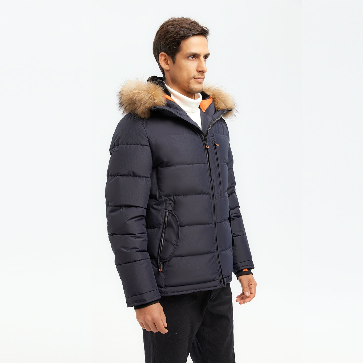 Ultra-Warm Real Fur Collar Padded Contrast Jacket