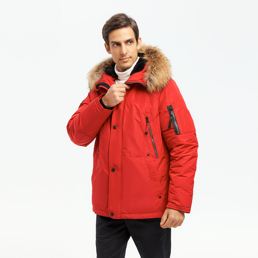 Ultrawarme Arctic-Jacke mit integriertem Thermometer und herausnehmbarer Echtfell-Isolierjacke