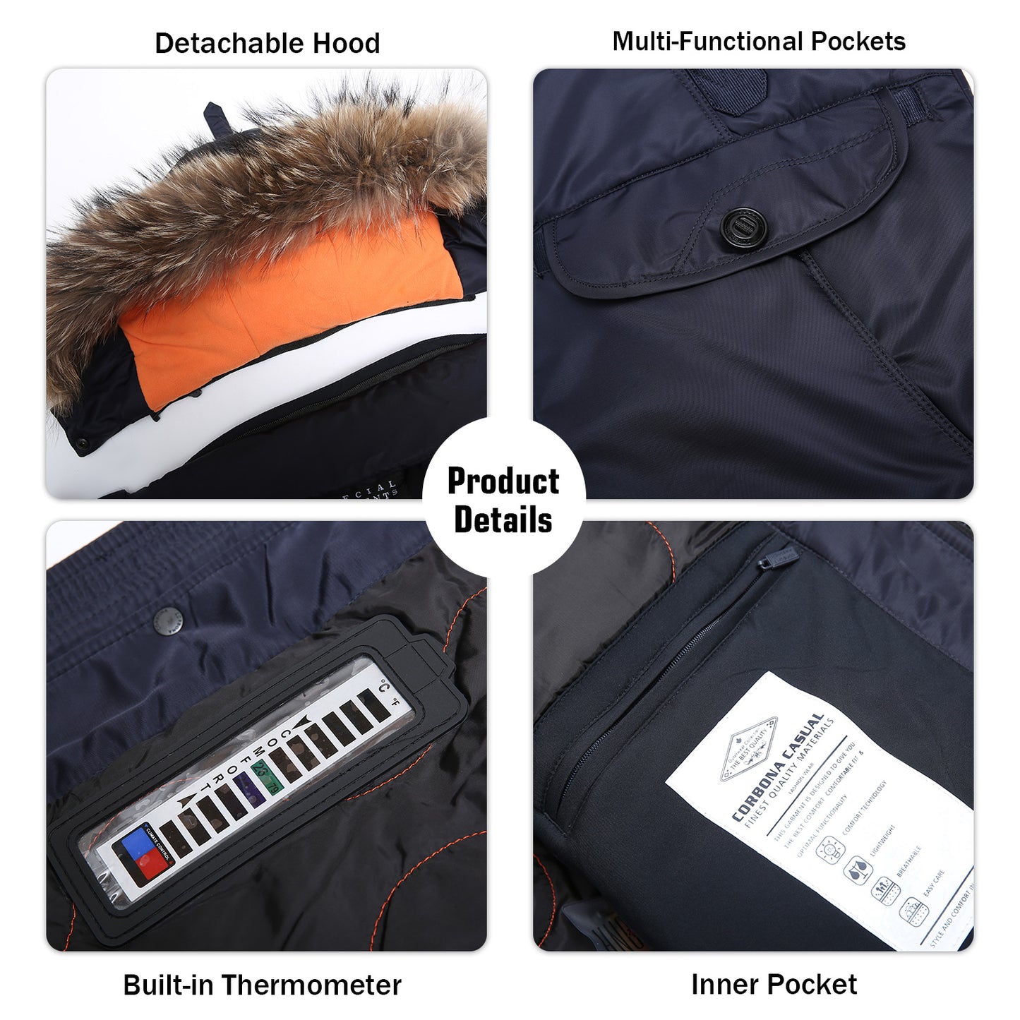 Ultrawarmer Parka mit kontrastierendem Pelzkragen und integriertem Thermometer