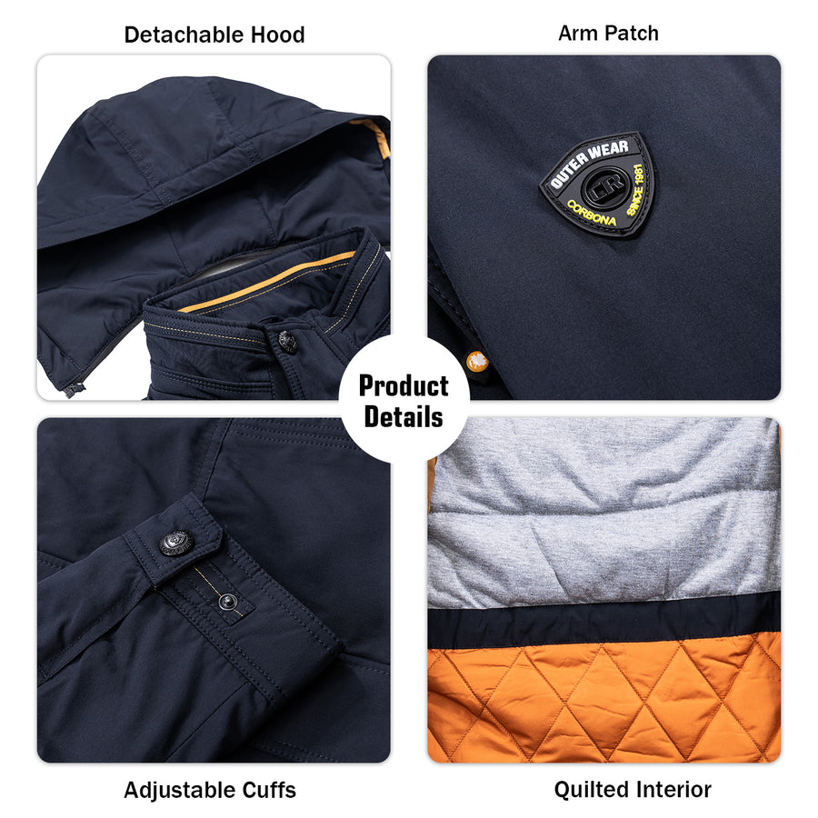 Стеганая куртка со съемным капюшоном и множеством карманов (обычный и большой размер)
