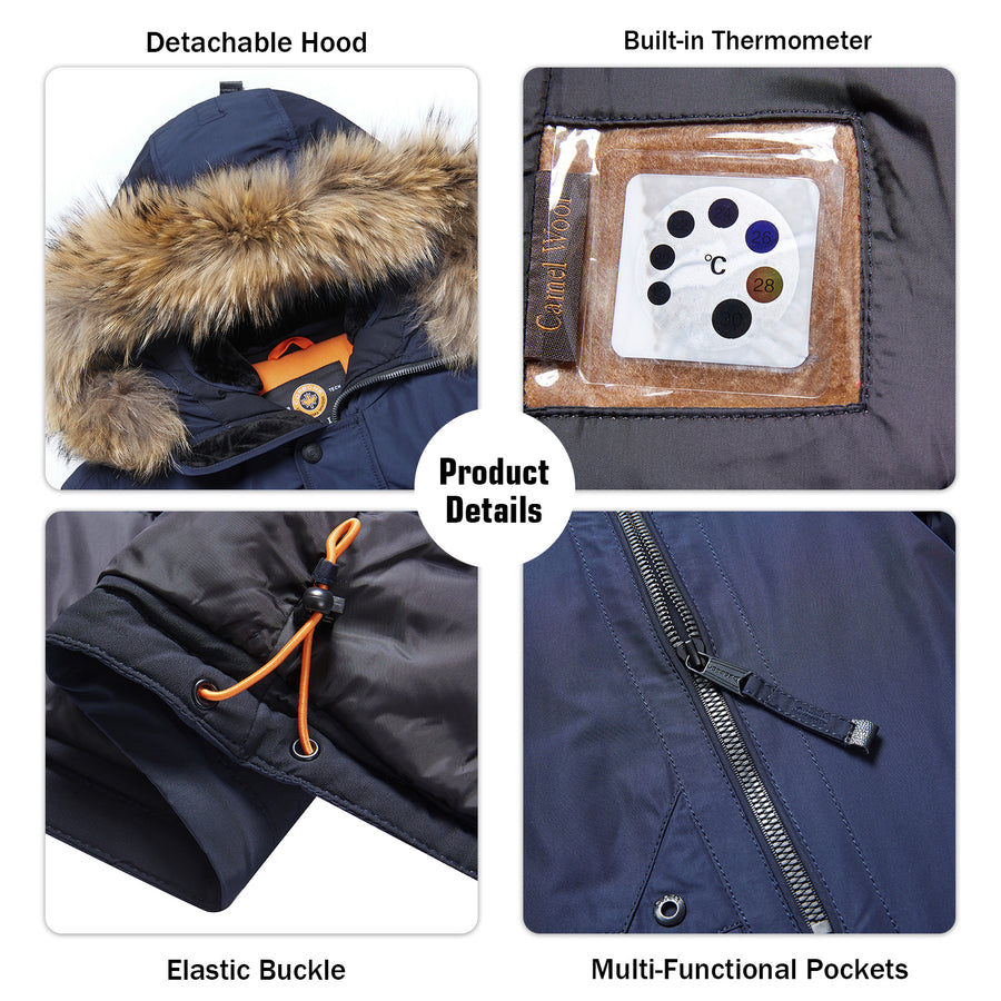 Ultrawarme Arctic-Jacke mit integriertem Thermometer und herausnehmbarer Echtfell-Isolierjacke