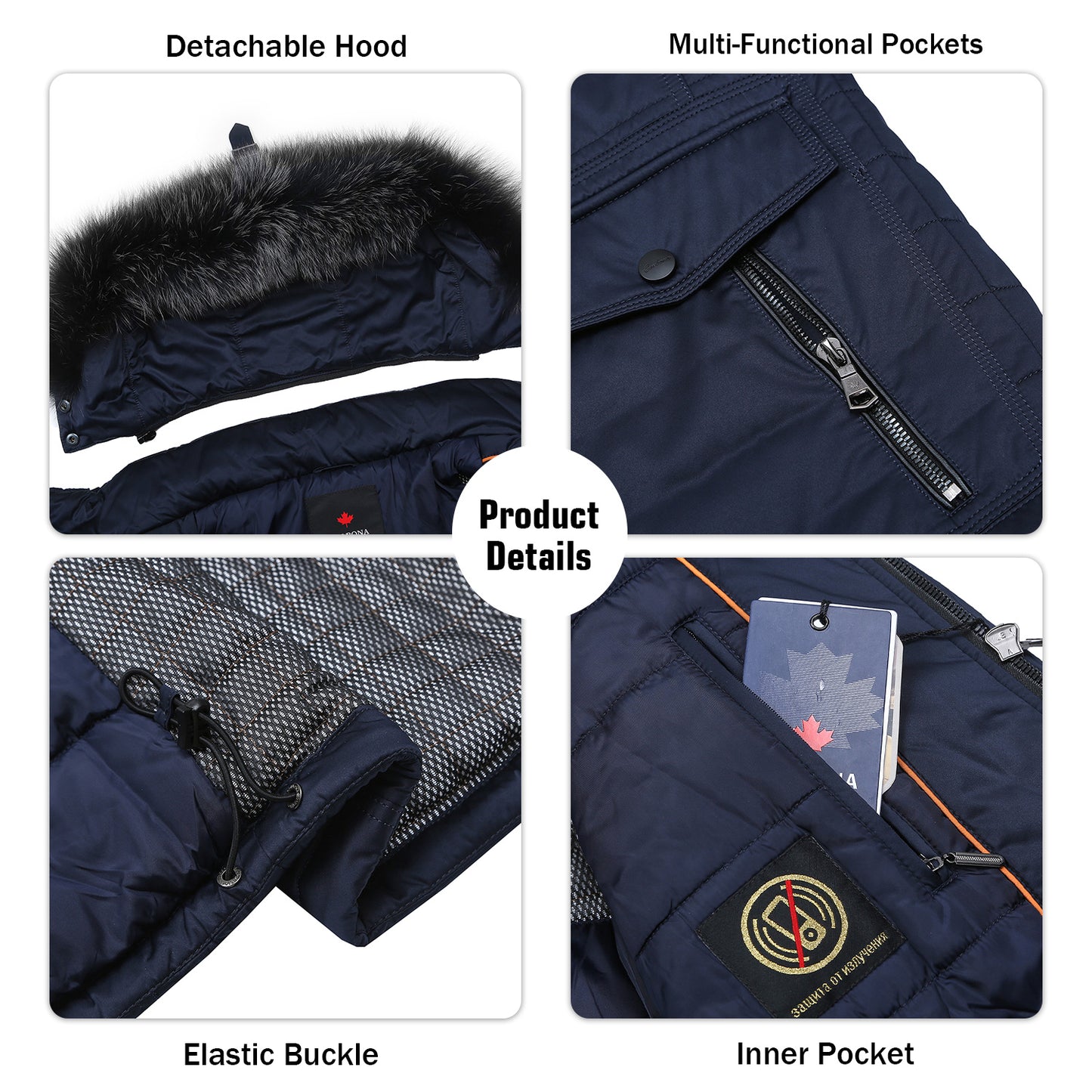 Satingepolsterte Winterjacke mit integriertem Thermometer