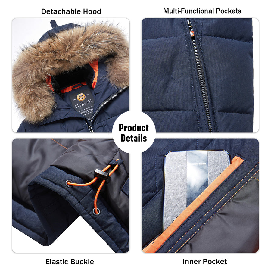 Утепленная контрастная куртка с воротником из натурального меха